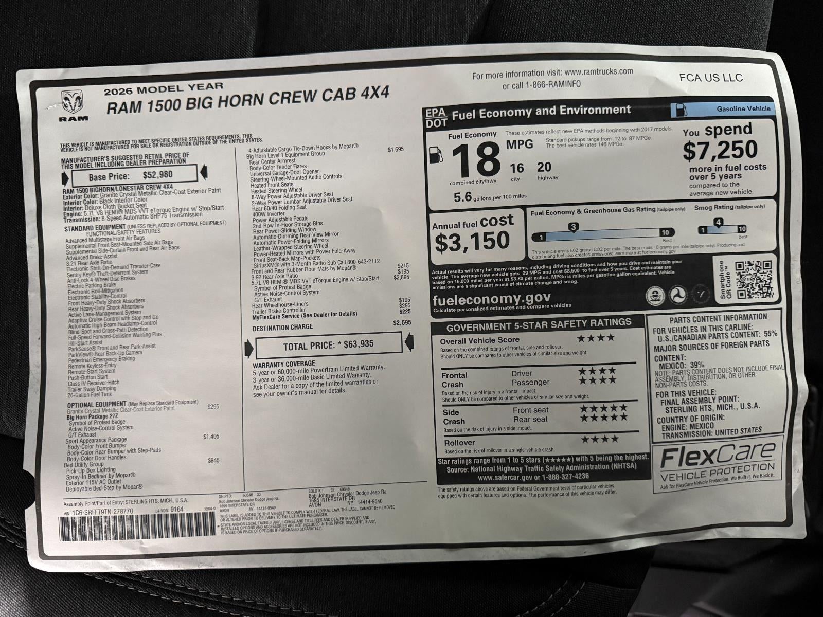 2026 RAM Ram 1500 RAM 1500 BIG HORN CREW CAB 4X4 5'7' BOX